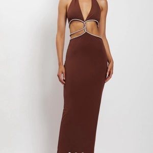 Meshki Chocolate Diamonte Cut Out Dress